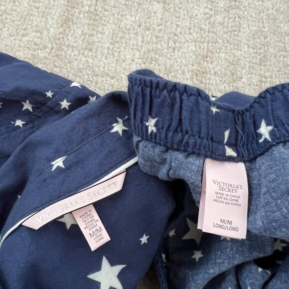 Victoria’s Secret Cotton Flannel Long Sleeve Blue Pajamas Set M Long - Picture 2 of 13